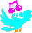 graphic of aqua colored bird with microphone